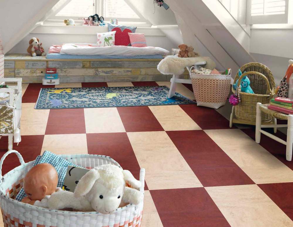Use of marmoleum as a floor covering for a children's room