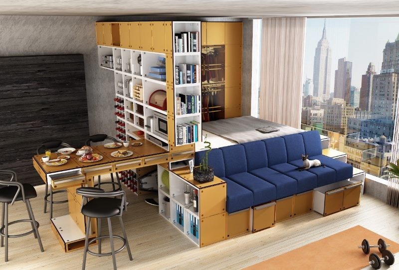Modular furniture in the interior of a studio apartment