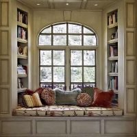 Bookshelves in a window opening