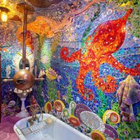 Bright mosaic on the bathroom wall