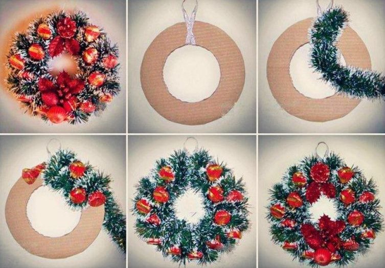 The procedure for making a Christmas wreath on the door