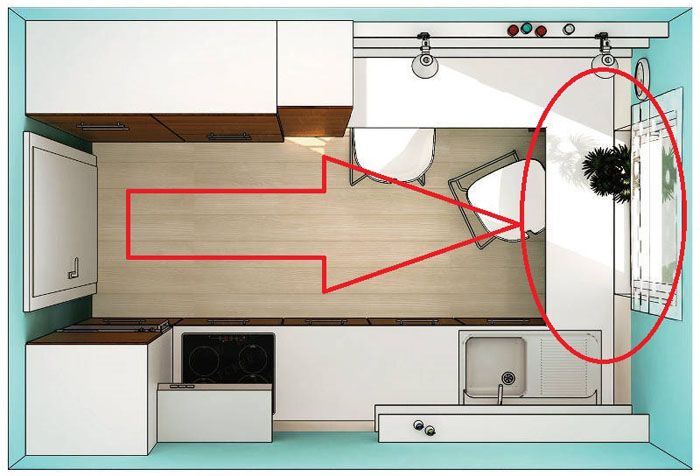 Parallel layout of narrow kitchen