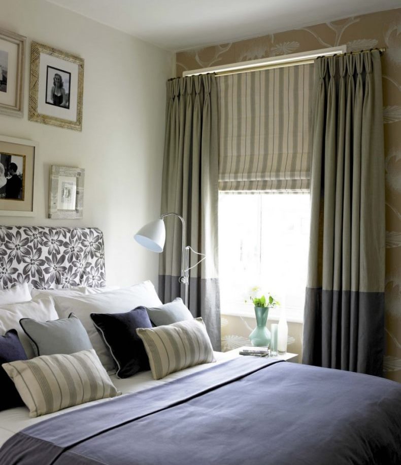 The combination of Roman striped curtains with two-color curtains