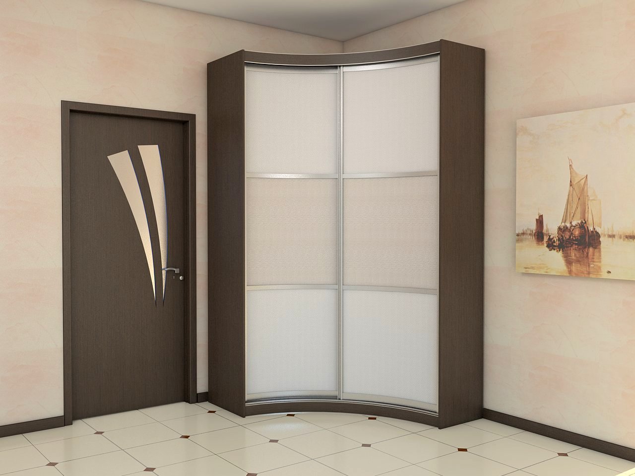 Hallway design with corner wardrobe