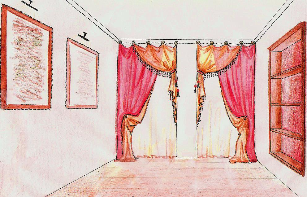 Design project of curtains in a room with one window