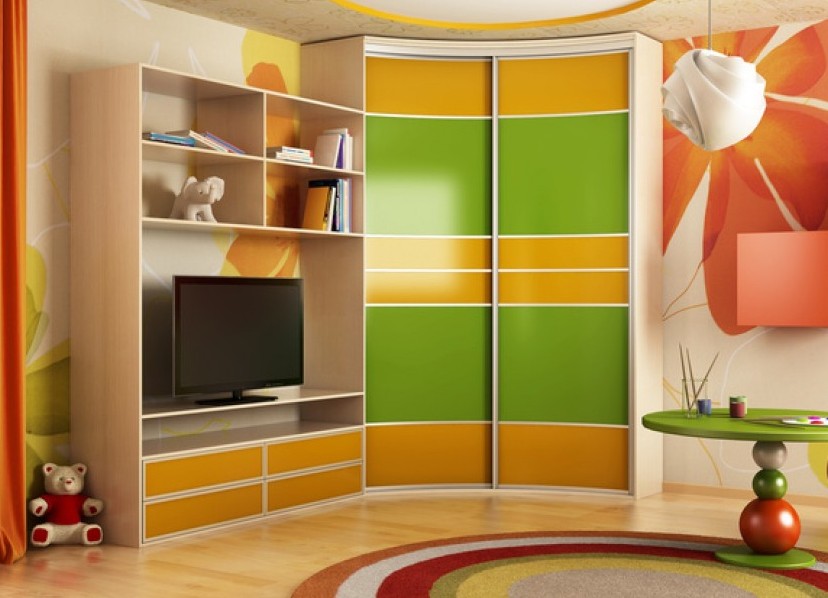 A set of children's furniture with a corner cupboard