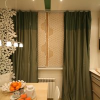 Dark olive curtains in the kitchen of a multi-storey building