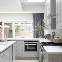Gray curtains in the kitchen