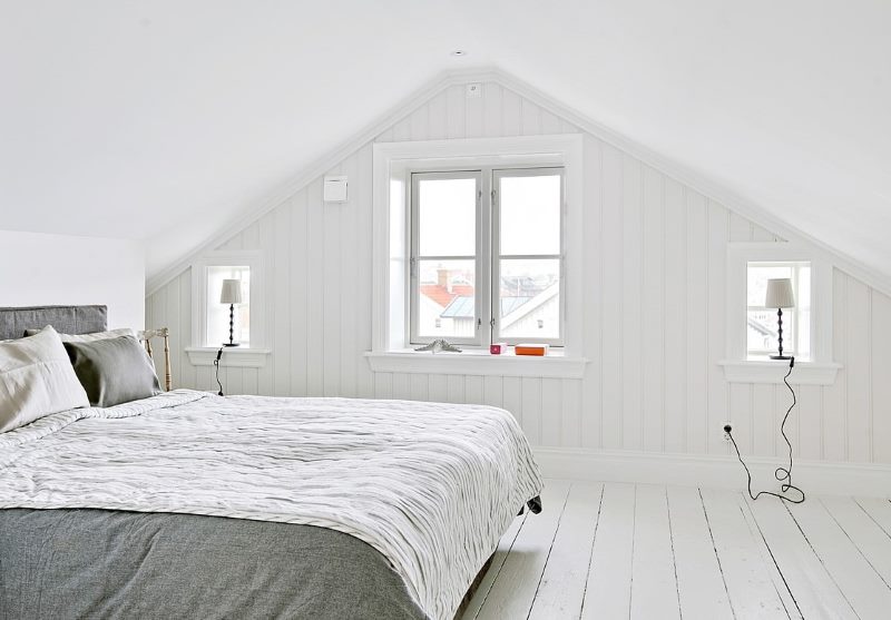 Bright Scandinavian-style attic bedroom
