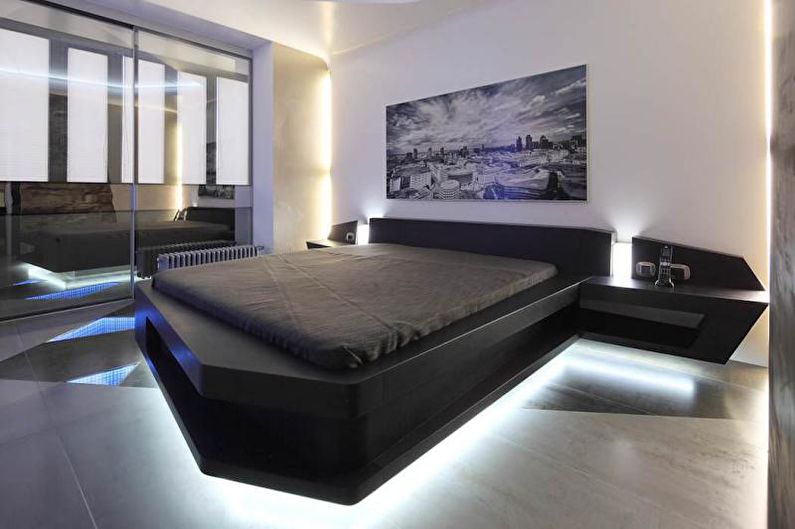 High tech bedroom with black bed