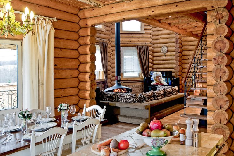 House interior made of logs