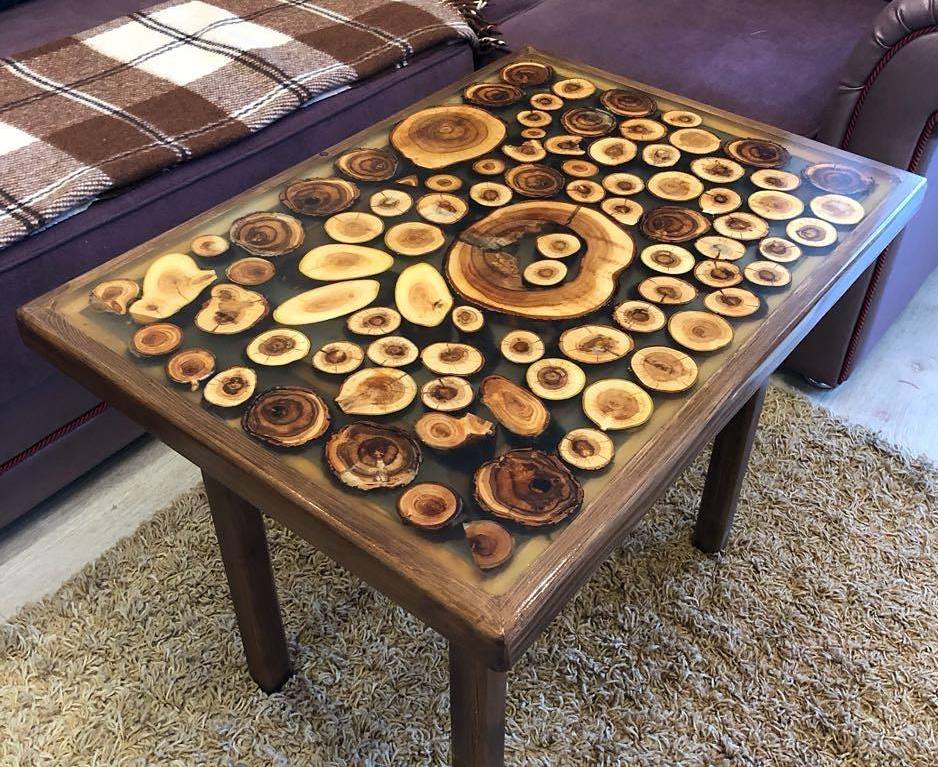 Creative tabletop made of wood and epoxy resin