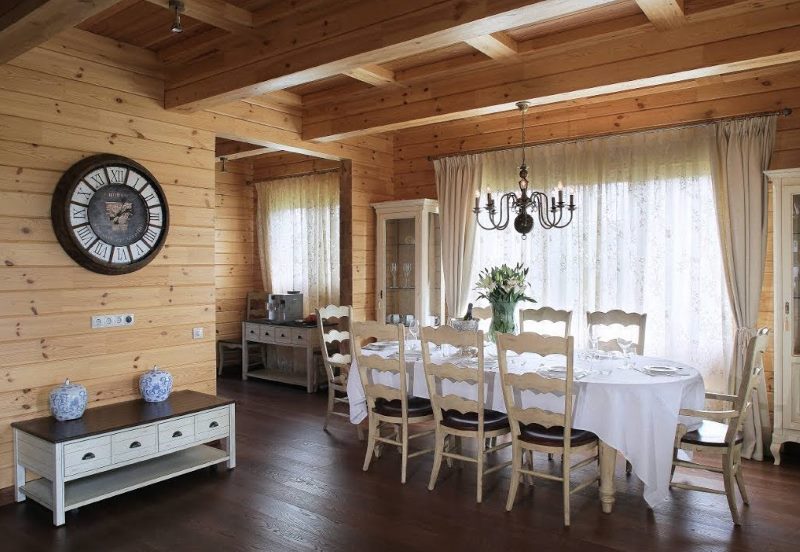 Dining room of a private house with wood paneling