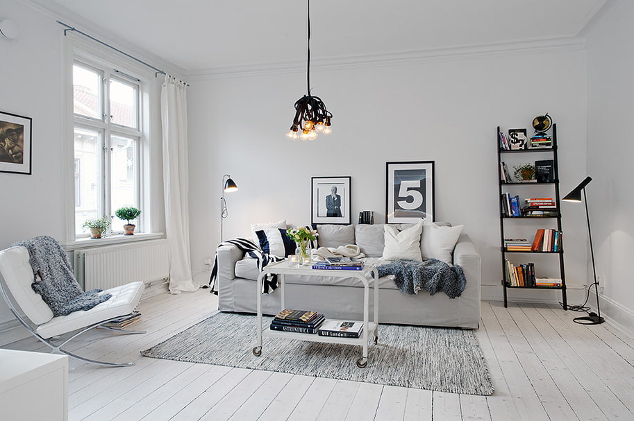 Salon blanc de style scandinave