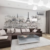 Wall mural with a view of Paris on the wall in the living room
