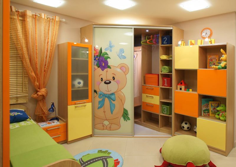 Corner wardrobe in a children's room