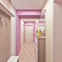 Pink color in the interior of a narrow corridor