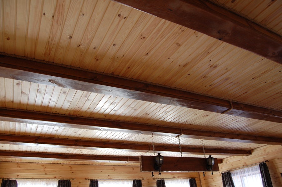 Ceiling finish in imitation pine wood