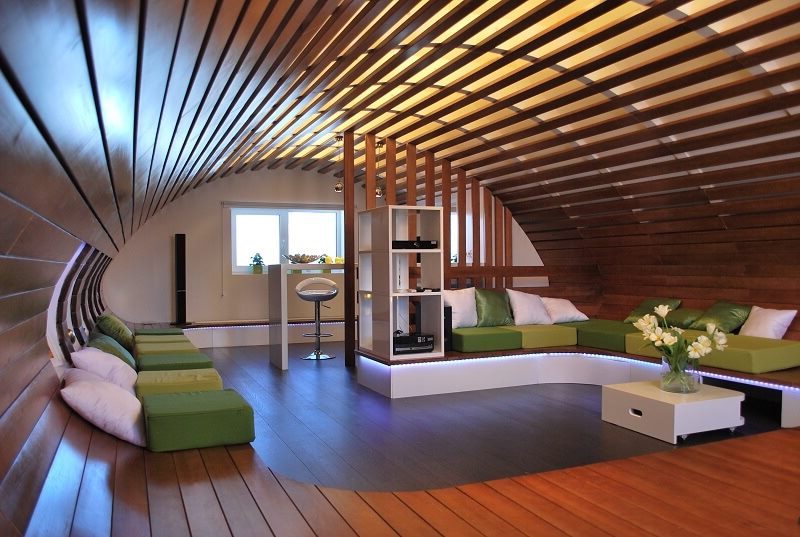 Design living room with rounded ceiling
