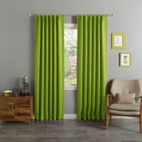 Bright green curtains in the living room