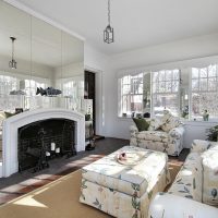 bright living room interior without curtains