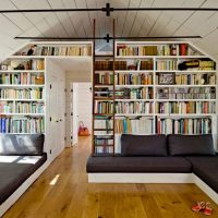 Bookshelves to the attic ceiling