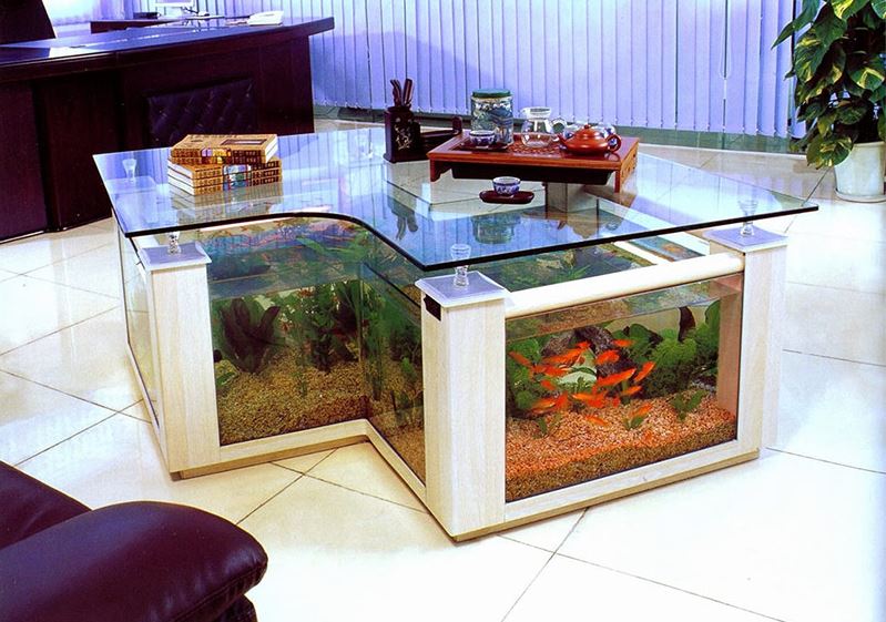 Coffee table with integrated aquarium