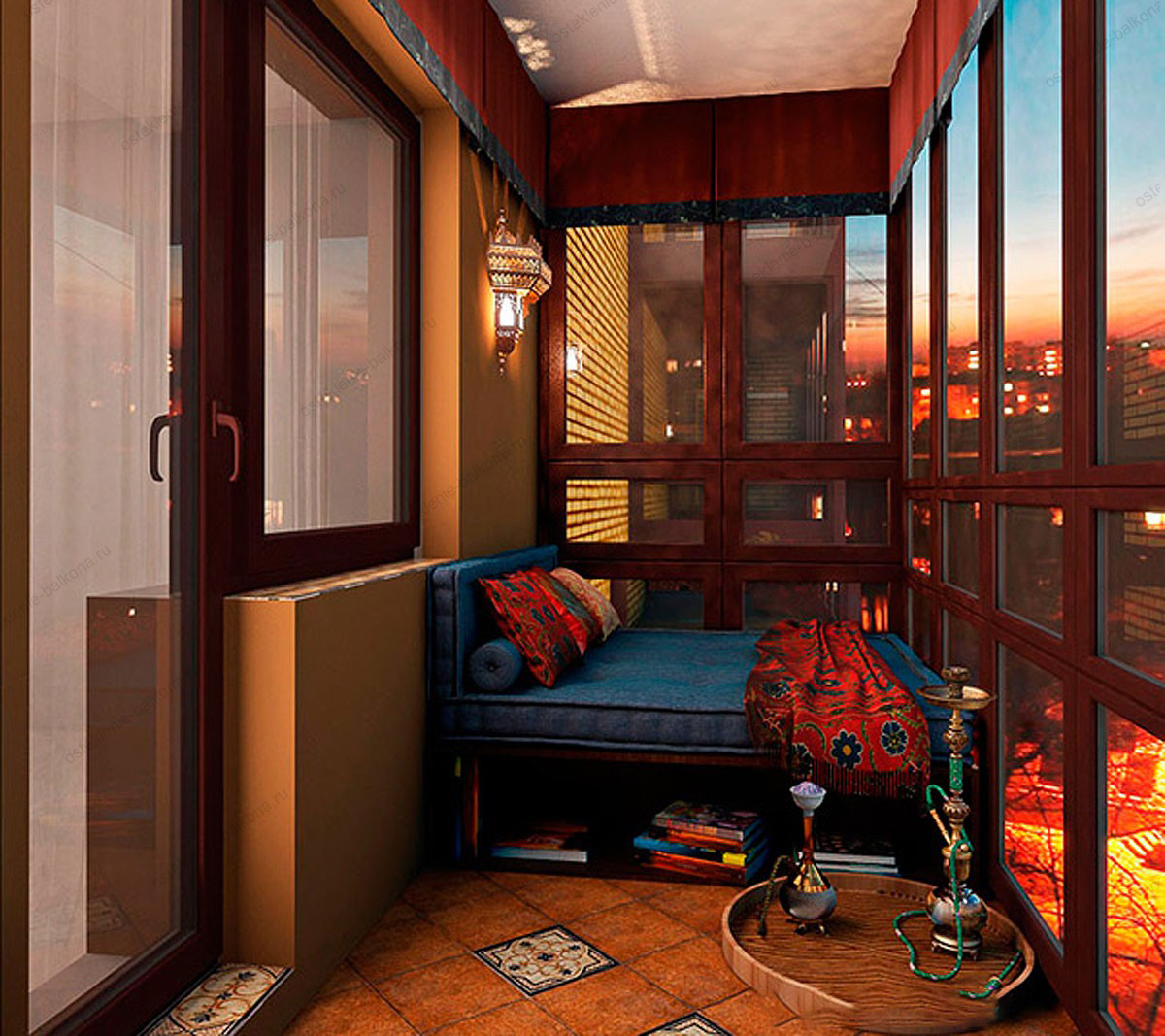 Interior of a living balcony with oriental elements