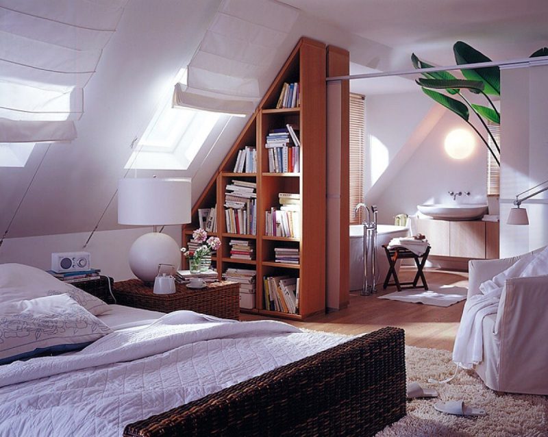 Interior of a bright room in a modern attic