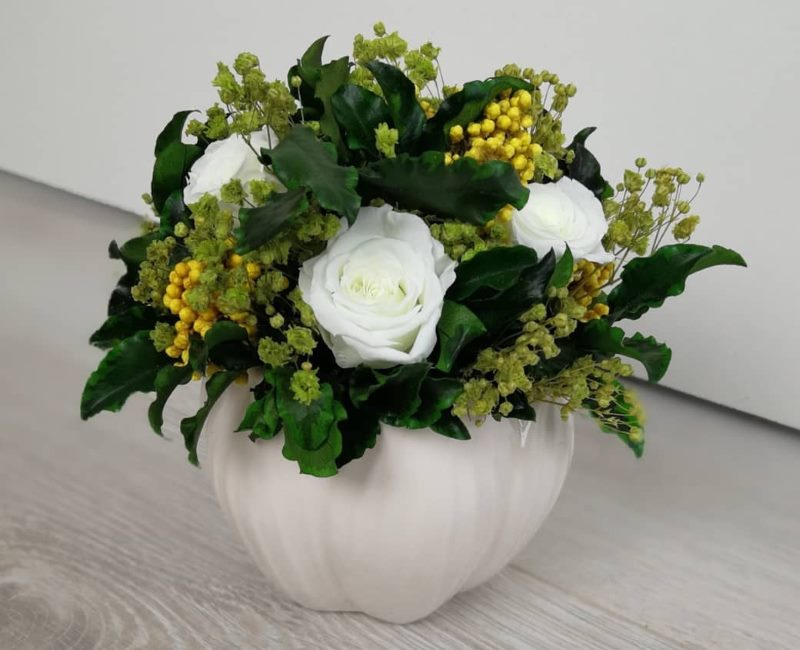 Artificial bouquet with white roses