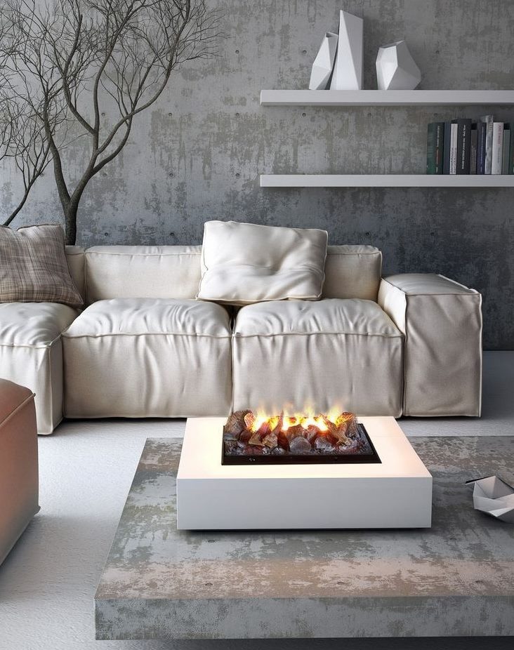 White sofa in a gray living room