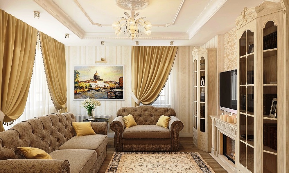 Interior of a classic living room in shades of beige