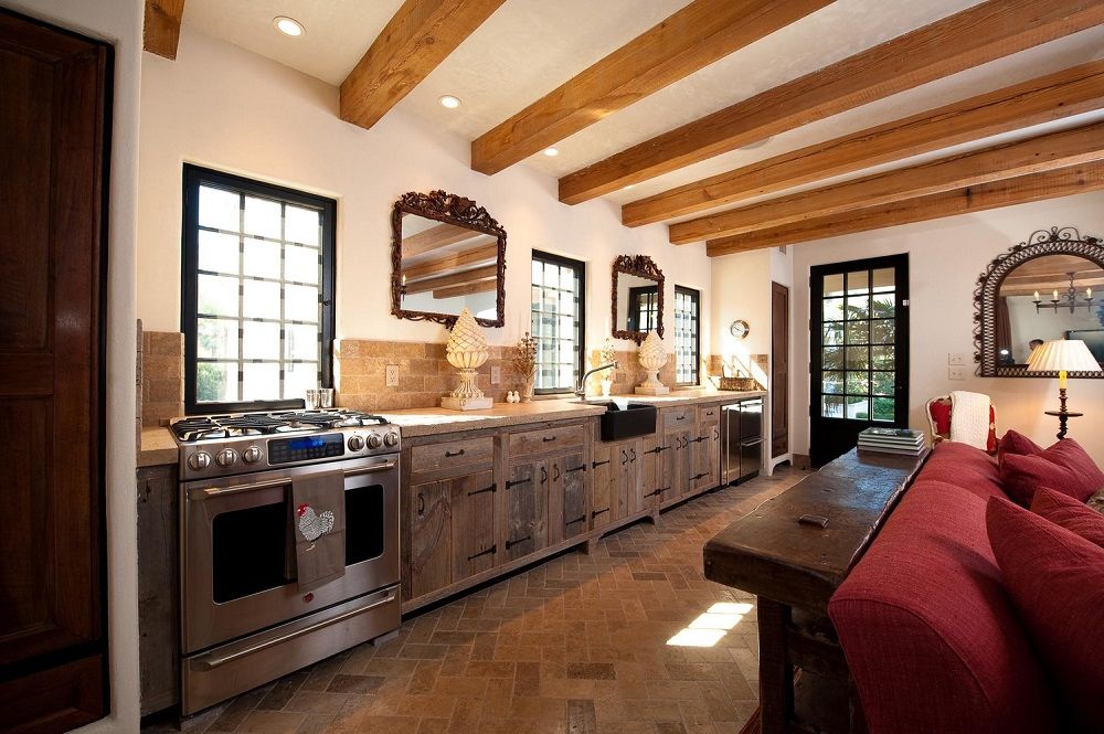 Kitchen interior of a private house without hanging cupboards