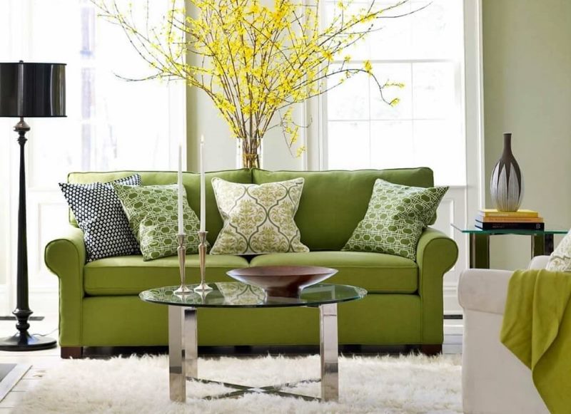Classic sofa with pale green upholstery