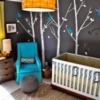Drawings of birches in a boy's room