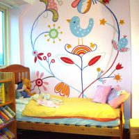 Wall painting in watercolor over a crib