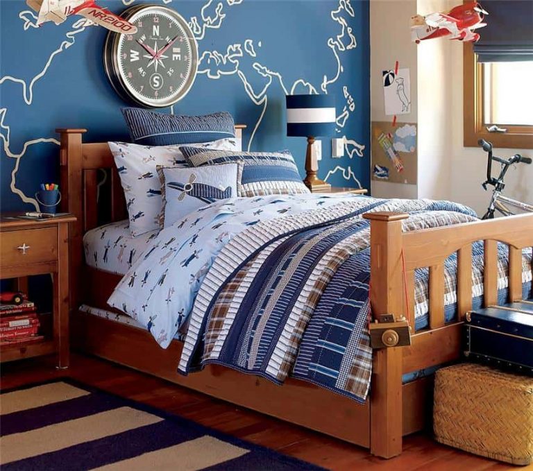 Wooden bed in a marine style