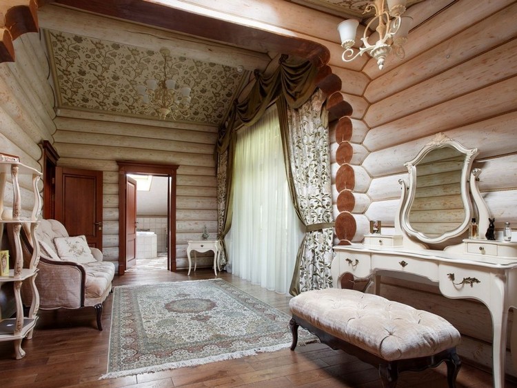 Classic-style log home interior