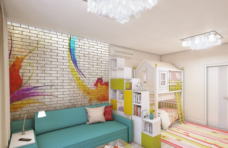 Zoning of a children's area in a studio apartment