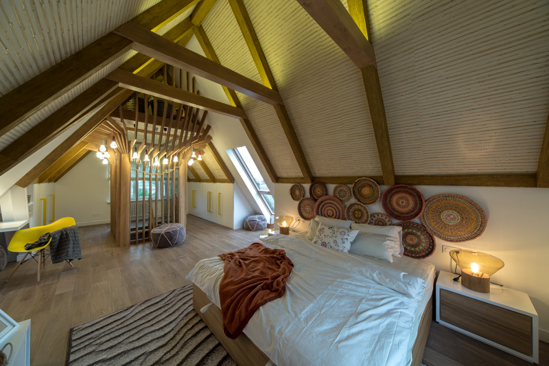 The attic floor design in a summer house