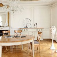 Oval shaped wooden dining table