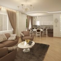 Kitchen-living room design in beige tones