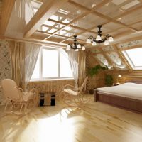 Attic bedroom with glossy ceiling