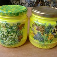 Field plants on glass jars