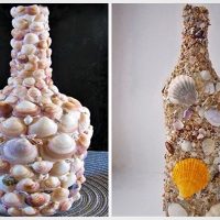 Decoration of bottles with seashells