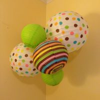 Beautiful balls in the corner of the room with yellow walls