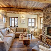 Alpine chalet style living room design