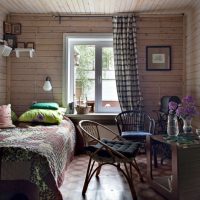 Design a bedroom in a wooden house