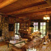 Log beams on the living room ceiling