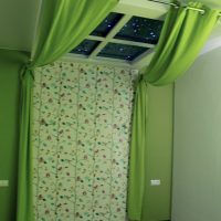 Green curtains on the ceiling window